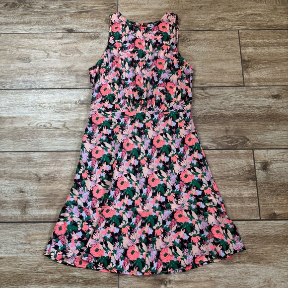 J Crew Mercantile Ruched Waist Dress Size 4 Neon Floral Flounce - Picture 10 of 16